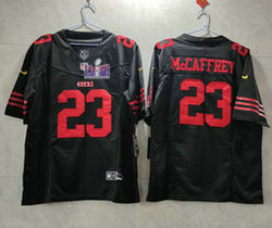 Nike San Francisco 49ers #23 Christian McCaffrey Black 2023 F.U.S.E. With 2024 Super Bowl (LVIII ) patch Jersey