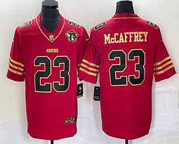 Nike San Francisco 49ers #23 Christian McCaffrey Black Gold Name 75th Authentic Stitched NFL Jersey