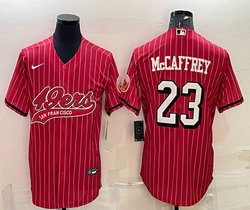 Nike San Francisco 49ers #23 Christian McCaffrey Red Stripe Joint Big Logo Authentic Stitched baseball jersey