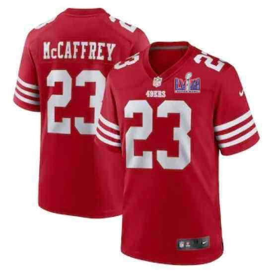 Nike San Francisco 49ers #23 Christian McCaffrey Red With 2024 Super Bowl (LVIII ) patch Jersey