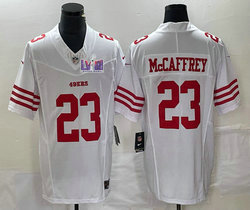 Nike San Francisco 49ers #23 Christian McCaffrey White 2023 F.U.S.E With 2024 Super Bowl (LVIII ) patch Jersey
