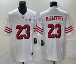 Nike San Francisco 49ers #23 Christian McCaffrey White 2023 F.U.S.E black outline With 2024 Super Bowl (LVIII ) patch Jersey