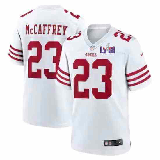 Nike San Francisco 49ers #23 Christian McCaffrey White With 2024 Super Bowl (LVIII ) patch Jersey