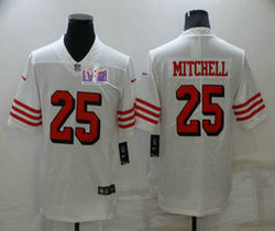 Nike San Francisco 49ers #25 Elijah Mitchell White have the black outline  With 2024 Super Bowl (LVIII ) patch Jersey