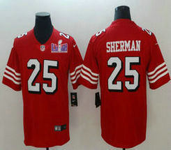 Nike San Francisco 49ers #25 Richard Sherman Red have the black outline  With 2024 Super Bowl (LVIII ) patch Jersey