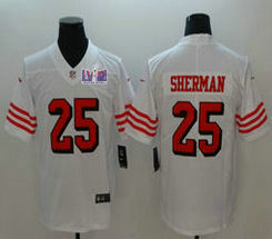 Nike San Francisco 49ers #25 Richard Sherman White have the black outline  With 2024 Super Bowl (LVIII ) patch Jersey