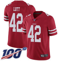 Nike San Francisco 49ers #42 Ronnie Lott  100th Season Red Vapor Untouchable With Team Patch Authentic Stitched NFL Jersey
