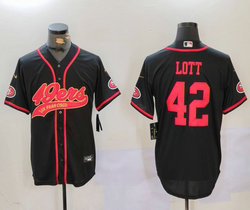 Nike San Francisco 49ers #42 Ronnie Lott Black Joint Gold font Authentic Stitched baseball jersey