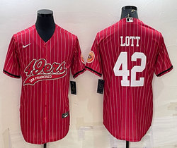 Nike San Francisco 49ers #42 Ronnie Lott Red Stripe Joint Big Logo Authentic Stitched baseball jersey