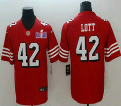 Nike San Francisco 49ers #42 Ronnie Lott Red have the black outline  With 2024 Super Bowl (LVIII ) patch Jersey