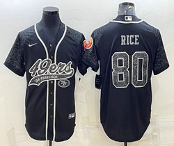 Nike San Francisco 49ers #80 Jerry Rice Black Reflective with logo Authentic Stitched baseball Jersey