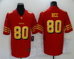 Nike San Francisco 49ers #80 Jerry Rice Red Gold name Authentic Stitched NFL Jersey