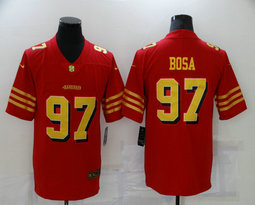 Nike San Francisco 49ers #97 Nick Bosa Red Gold name Authentic Stitched NFL Jersey