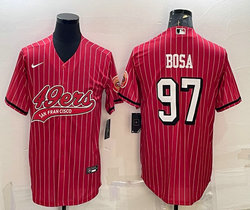 Nike San Francisco 49ers #97 Nick Bosa Red Stripe Joint Big Logo Authentic Stitched baseball jersey