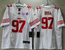 Nike San Francisco 49ers #97 Nick Bosa White 2023 F.U.S.E With 2024 Super Bowl (LVIII ) patch Jersey