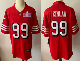 Nike San Francisco 49ers #99 Javon Kinlaw Red the number have the black outline With 2024 Super Bowl (LVIII ) patch Jersey