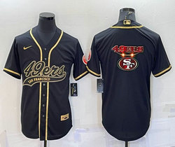 Nike San Francisco 49ers Black Gold Joint Big Logo Authentic Stitched baseball jersey