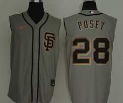 Nike San Francisco Giants #28 Buster Posey Grey sleeveless Game Authentic Stitched MLB Jersey
