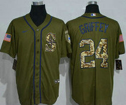 Nike Seattle Mariners #24 Ken Griffey Green Salute to Service Authentic Stitched MLB Jersey