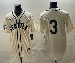 Nike Seattle Mariners #3 Cal Raleigh Cream 50th patch no name Authentic Stitched MLB jersey