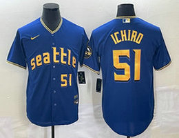 Nike Seattle Mariners #51 Ichiro Suzuki  2023 City Gold 51 Front Game Authentic Stitched MLB jersey