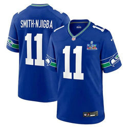 Nike Seattle Seahawks #11 Jaxon Smith-Njigba Blue Throwback Super Bowl LX 60 Patch Jersey