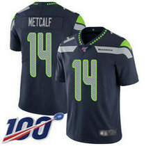 Nike Seattle Seahawks #14 D.K. Metcalf With NFL 100th Season Patch Blue Vapor Untouchable Limited Authentic Stitched NFL Jersey FG