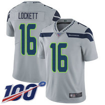 Nike Seattle Seahawks #16 Tyler Lockett 100th Season Grey Vapor Untouchable Limited Authentic Stitched NFL Jersey