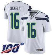Nike Seattle Seahawks #16 Tyler Lockett With NFL 100th Season Patch White Vapor Untouchable Authentic stitched NFL jersey