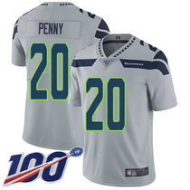 Nike Seattle Seahawks #20 Rashaad Penny With NFL 100th Season Patch Grey Vapor Untouchable Authentic Stitched NFL Jersey