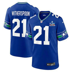 Nike Seattle Seahawks #21 Devon Witherspoon Blue Throwback Super Bowl LX 60 Patch Jersey