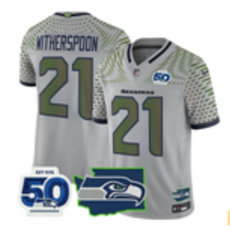 Nike Seattle Seahawks #21 Devon Witherspoon Gray Rivalries 50th Season Patch Jersey