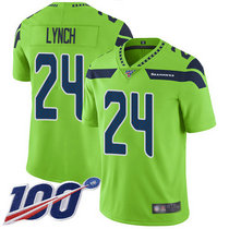 Nike Seattle Seahawks #24 Marshawn Lynch Green With NFL 100th Season Patch Rush Limited Authentic Stitched NFL Jersey