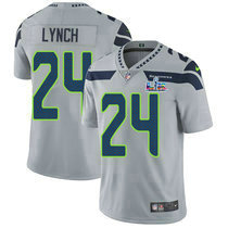 Nike Seattle Seahawks #24 Marshawn Lynch Grey Super Bowl LX 60 Patch Jersey