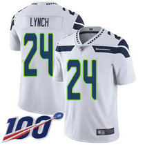 Nike Seattle Seahawks #24 Marshawn Lynch With NFL 100th Season Patch White Vapor Untouchable Limited Authentic Stitched NFL Jersey
