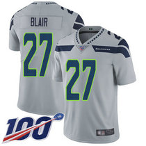 Nike Seattle Seahawks #27 Marquise Blair With NFL 100th Season Patch Grey Vapor Untouchable Authentic Stitched NFL Jersey