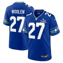 Nike Seattle Seahawks #27 Tariq Woolen Blue Throwback Super Bowl LX 60 Patch Jersey