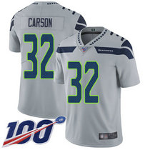Nike Seattle Seahawks #32 Chris Carson With NFL 100th Season Patch Grey Vapor Untouchable Authentic Stitched NFL Jersey