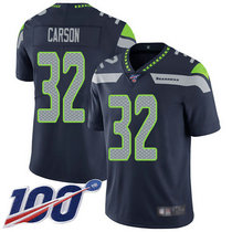 Nike Seattle Seahawks #32 Chris Carson With NFL 100th Season Patch Navy Blue Vapor Untouchable Authentic Stitched NFL Jersey