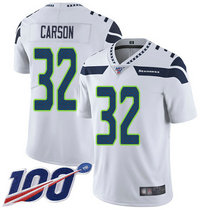 Nike Seattle Seahawks #32 Chris Carson With NFL 100th Season Patch White Vapor Untouchable Authentic Stitched NFL Jersey