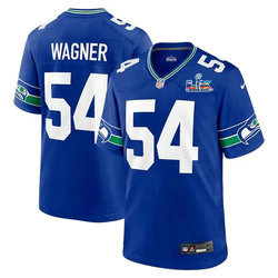 Nike Seattle Seahawks #54 Bobby Wagner Blue Throwback Super Bowl LX 60 Patch Jersey