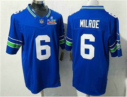 Nike Seattle Seahawks #6 Jalen Milroe Blue Throwback Super Bowl LX 60 Patch Jersey