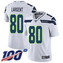 Nike Seattle Seahawks #80 Steve Largent White With NFL 100th Season Patch Vapor Untouchable Authentic Stitched NFL Jersey