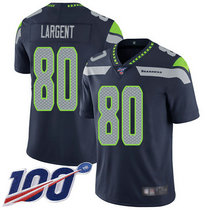 Nike Seattle Seahawks #80 Steve Largent With NFL 100th Season Patch Blue Vapor Untouchable Limited Authentic Stitched NFL Jersey FG
