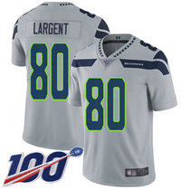 Nike Seattle Seahawks #80 Steve Largent With NFL 100th Season Patch Grey Vapor Untouchable Authentic Stitched NFL Jersey