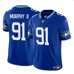 Nike Seattle Seahawks #91 Byron Murphy II Blue Throwback 2024 Draft F.U.S.E Football Jersey