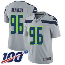 Nike Seattle Seahawks #96 Cortez Kennedy With NFL 100th Season Patch Grey Vapor Untouchable Limited Authentic Stitched NFL Jersey FG