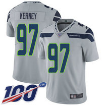 Nike Seattle Seahawks #97 Patrick Kerney With NFL 100th Season Patch Grey Vapor Untouchable Authentic Stitched NFL Jersey