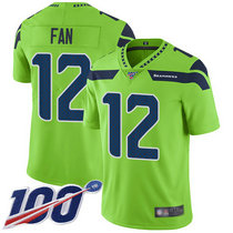 Nike Seattle Seahawks 12th Fan With NFL 100th Season Patch Green Rush Authentic Stitched NFL Jersey