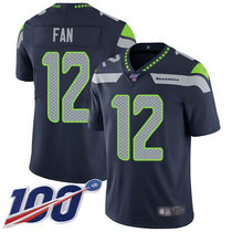 Nike Seattle Seahawks 12th Fan With NFL 100th Season Patch Navy Blue Vapor Untouchable Authentic Stitched NFL Jersey
